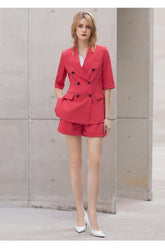 Peach 2pc DoubleBreasted Short Sleeve Suit Set